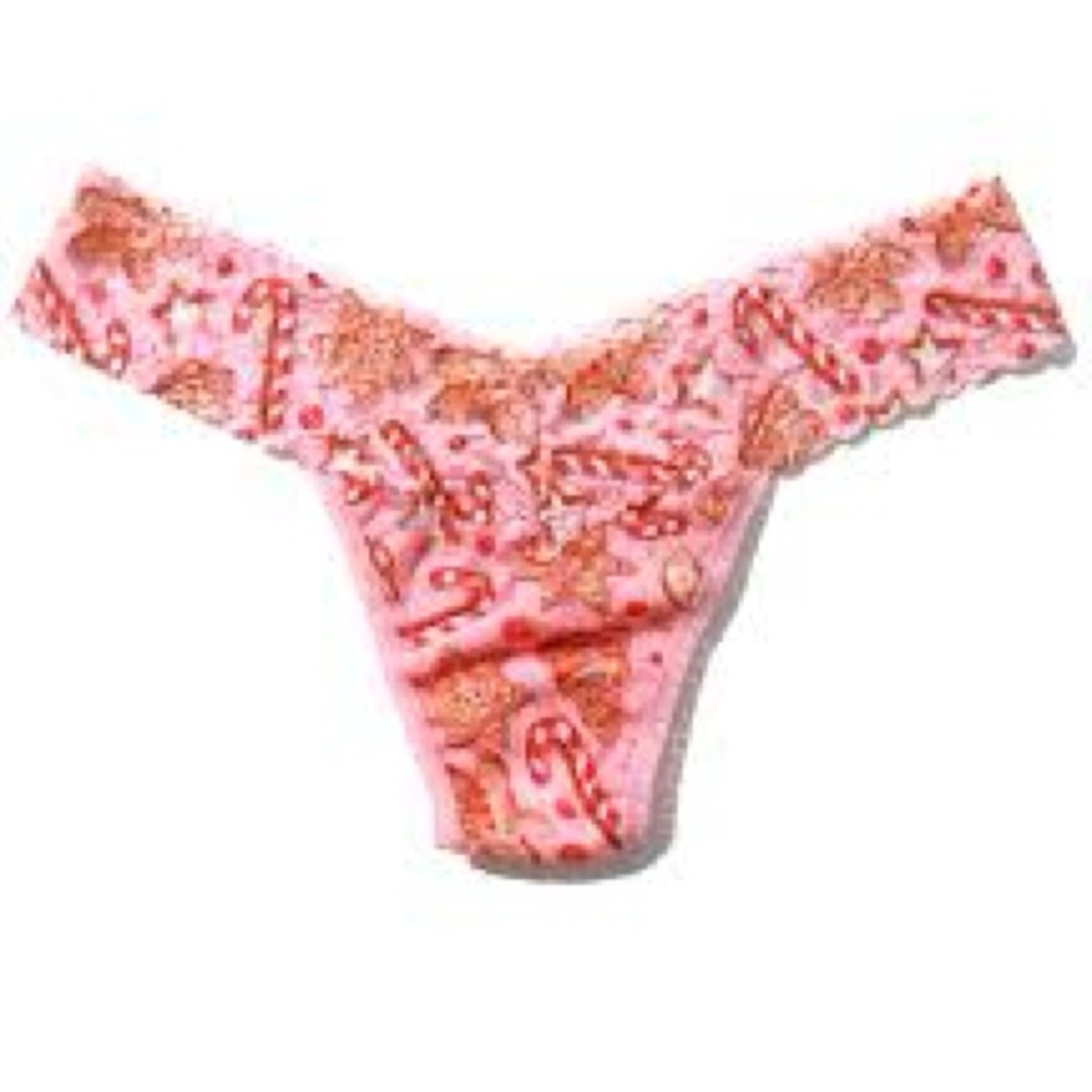 NWT Hanky Panky Signature Lace Printed Low Rise Thong Gingerbread Holiday